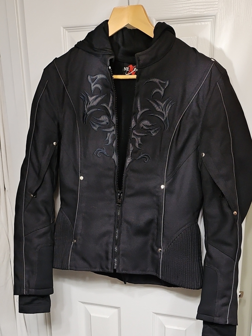 Women's Black Embroidered Moto Jacket
